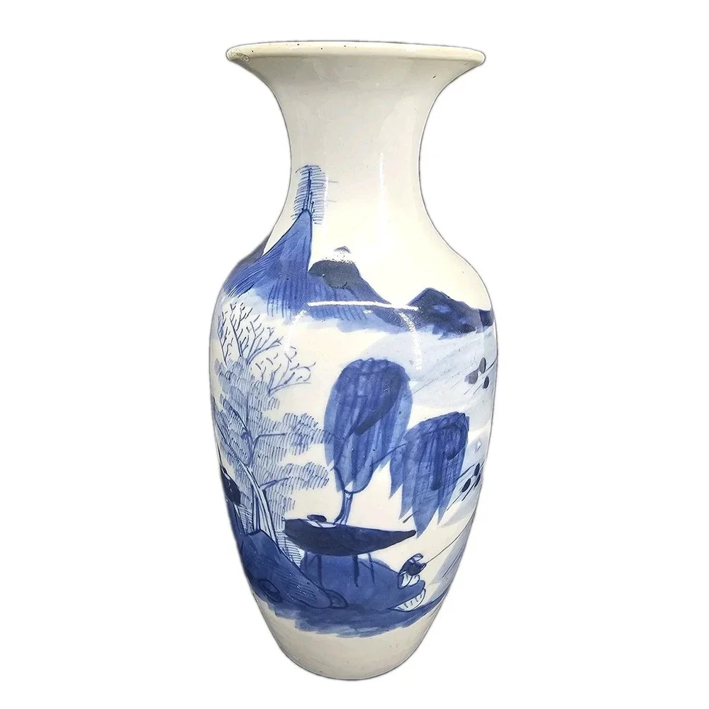 19th Century Japanese blue white vase hand painted decorative